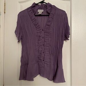 Vintage Y2K Crinkle ruffle top XL button close  dainty 90’s